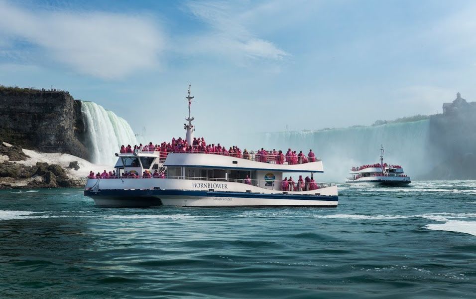 Niagara catamaran tour boats in operation at Niagara Falls, Ontario